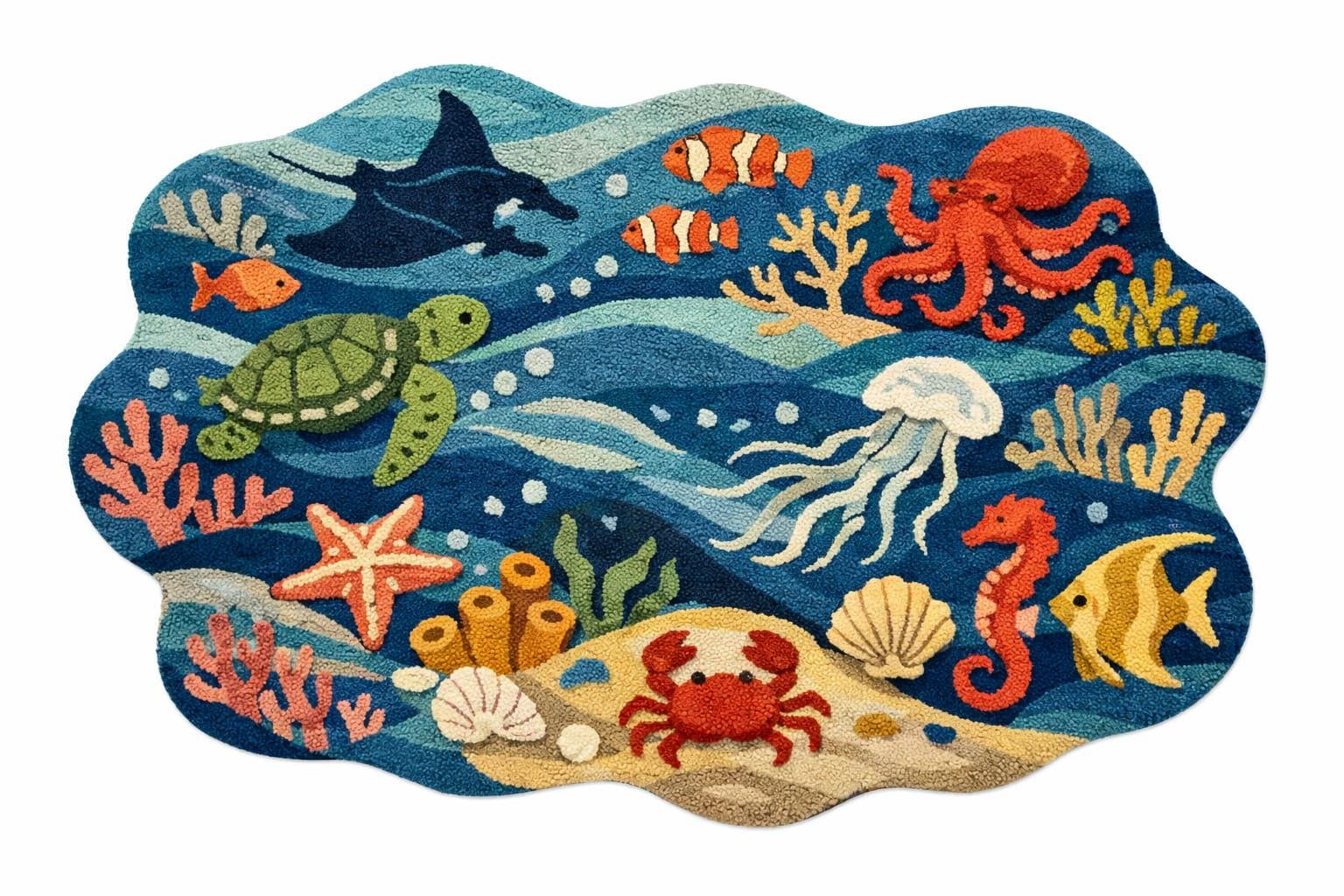 CAOHAGAN 海洋生物 ラグ Ocean Animals Tufted Rug, Kids Sea Life Carpet, Nursery Playroom
