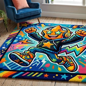 Alfombra colorida para la sala de arte infantil – Alfombra para la sala de juegos con personajes de dibujos animados.