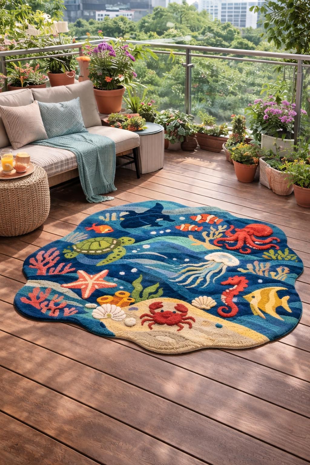 Ocean Animals Tufted Rug, Kids Sea Life Carpet, Nursery Playroom