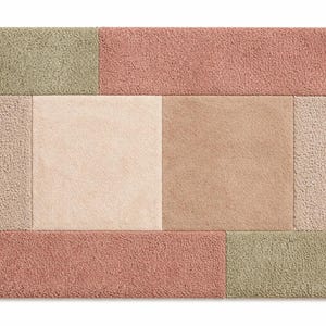 Earth Tone Patchwork Rug, Green Beige Terracotta Area Rug, Modern Minimalist Carpet, Soft Plush Living Room Rug, Neutral Bedroom Decor.