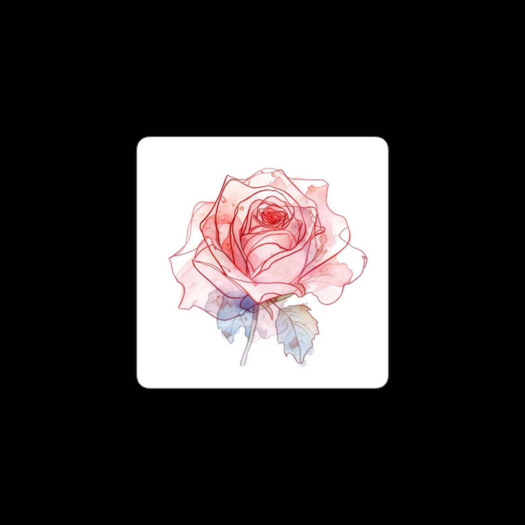 Rose Line Drawing Sticker Watercolor Rose Line Art Sticker — Feminine Floral Laptop Decal, Mythic ...
