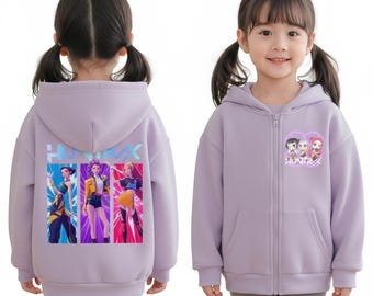 Kids K-Pop Demon Hunter Zip Hoodie | Huntrix Anime Sweatshirt