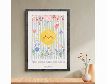 Your smile is my favorite Sunshine Wall art, Positive quote, room decor, kids room decor, nursery wall art, sunshine art, kids sunshine art