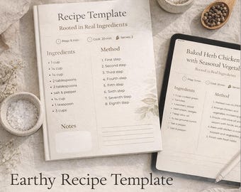 Earthy Recipe Template | Minimalist Printable Recipe Card | Neutral Aesthetic Editable Recipe Page | Digital Download