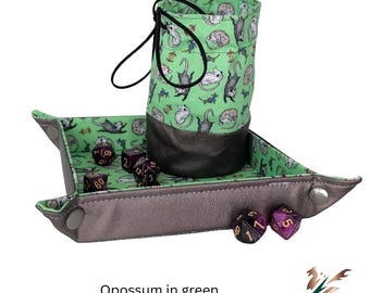 Opossum in green - Dice Bag & Tray Set – TTRPG Accessories