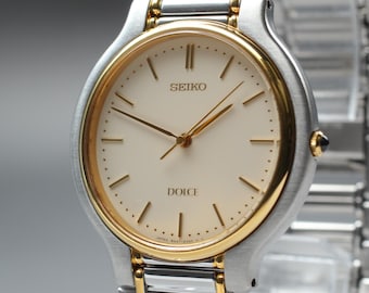 Vintage Seiko Dolce Mens Watch, 1993, HAQ Quartz, Ref. 8N41-6230, 32mm Two Tone, Sapphire Crystal, Near MINT from Japan