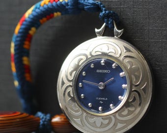 Vintage Seiko Fancy Womens Watch, 1974, Minimalist Mechanical, Ref. 11-0950, Blue Dial, 26mm Palladium Plated, Near MINT from Japan
