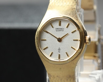 Vintage Seiko Gold Plated Octagon Case Watch With Leather Strap