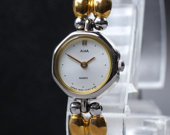 Vintage Seiko Alba Womens Watch, 1997, Minimalist Quartz, Ref. Y520-0080, Sunburst Dial, 14mm Two Tone, Near MINT from Japan