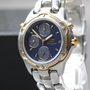 Vintage Seiko Lucent Mens Watch, 1994, Quartz, Ref. 7T27-6000, Navy Dial, 37mm Two Tone, Sapphire Crystal, Near MINT from Japan