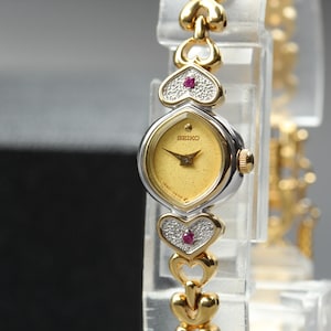 Reloj de pulsera Seiko vintage para mujer, 1985, cuarzo minimalista, Ref. 1E20-5220, 14 mm, bicolor, procedente de Japón.