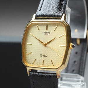 Reloj Seiko Dolce vintage para hombre, 1988, cuarzo minimalista, esfera texturizada, 28 mm, chapado en oro, cristal de zafiro, casi nuevo, procedente de Japón.