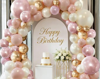 Dusty Pastel Pink Gold Balloon Arch Kit, Birthday Bridal Shower Wedding Decor