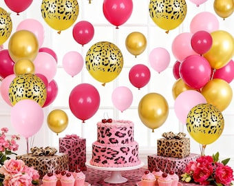 Pink Gold Cheetah Print Balloon Arch Kit, Hot Pink Chrome Jungle Party Decor