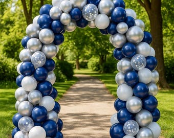 Navy Blue Silver White Balloon Arch Kit, 120Pcs Confetti Garland Set (DIY Party Decorations)