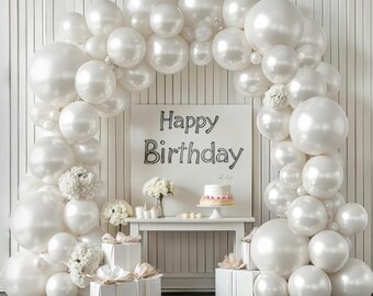 Pearl White Double Stuffed Balloon Arch Kit, Cream Ivory Balloons, Wedding Birthday Decor