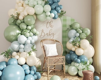 Dusty Blue & Sage Green Balloon Arch Kit, 124 Piece Baby Shower Decor