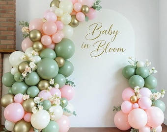Baby in Bloom Balloon Arch Kit, Dusty Sage Pink Cream Gold Garland