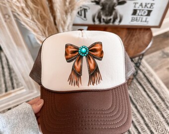 Leopard Bow Trucker Hat With Turquoise Chain - Etsy display picture 2
