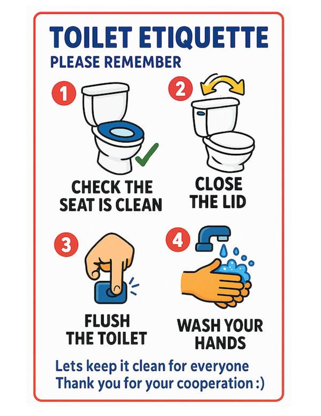 Toilet Etiquette - Polite Keep the Toilet Clean Sign - Etsy UK