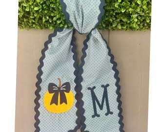Personalized Fall Wreath Sash | Blue Fall Decor | Pumpkin Front Door Sash |