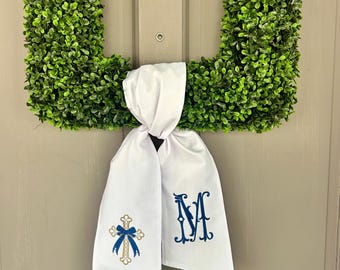 Easter Wreath Sash | Custom Monogrammed Sash | Front Door Decor | Personalized Home | Unique Home Gift | Cross Wreath Sash