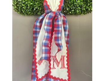 American Patriotic Wreath | American Flag Decor for Door | July 4th | Memorial Day Wreath Sash