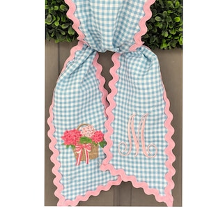 Spring Wreath Sash | Hydrangea Door Decor | Blue Gingham Wreath Bow