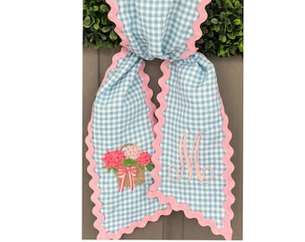 Spring Wreath Sash | Hydrangea Door Decor | Blue Gingham Wreath Bow
