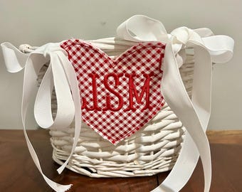 Monogrammed Valentine Tag | Personalized Gift Tag | Monogrammed Heart Basket Tag | Valentine Ornament | Gingham heart Tag | Boy Basket
