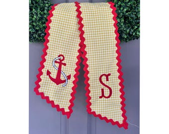 Summer Wreath Sash | Yellow Gingham Beach Sash | Coastal Door Decor | Beach Front Door Decor