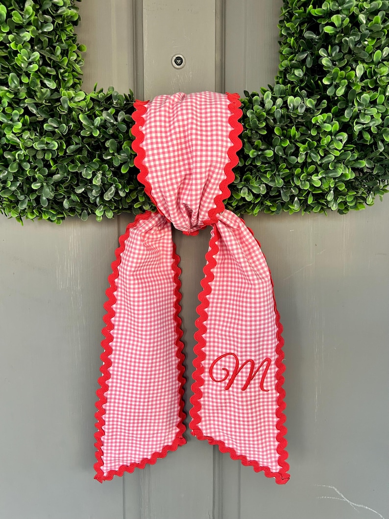 Valentines Day Wreath Sash | Custom Monogrammed Sash | Front Door Decor | Personalized Home | Unique Home Gift | Red Gingham Wreath Sash