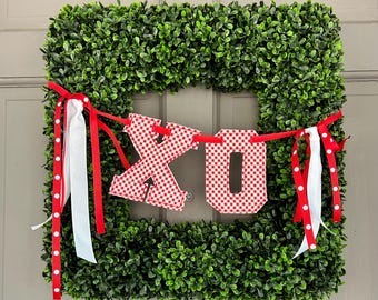 Valentine Wreath Banner | XO Door Decor | Red Gingham Garland| Door or Mantel | Party Decorations | Red and Pink