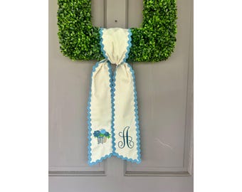 Spring Wreath Sash | Custom Monogrammed Sash | Front Door Decor | Personalized Home | Unique Home Gift | Hydrangea Wreath Sash
