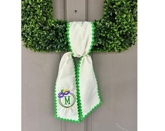 Mardi Gras Wreath Sash | Custom Monogrammed Sash | Front Door Decor | Personalized Home | Unique Home Gift | Mask