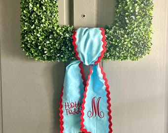 Ole Miss Wreath Sash | Custom Monogrammed Sash | Front Door Decor | Personalized Home | Unique Home Gift | Powder Blue and Red