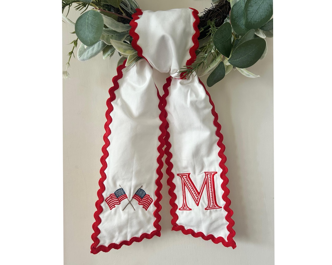 American Patriotic Wreath | American Flag Decor for Door | July 4th | Memorial Day Wreath Sash