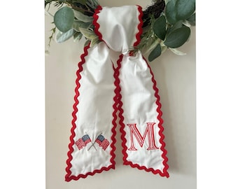 American Patriotic Wreath | American Flag Decor for Door | July 4th | Memorial Day Wreath Sash