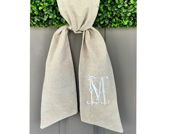 Linen Wreath Sash | Custom monogrammed front door sash | Spring Door Decor “ Wedding Door Wreath Sash | Bridal Shower Dcor