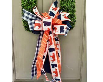 Blue and Orange Bow for Wreath l Custom Wreath Bow | Auburn Bow | Football Door Decor | College Football