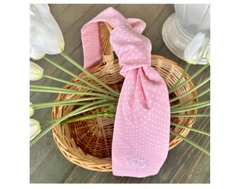 Monogrammed Easter Basket Bow | Pink Polka Dots, Embroidered