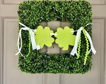 Shamrock Wreath Banner | St. Patty's Door Decor | Green polka dot Garland | Door or Mantel | Party Decorations |