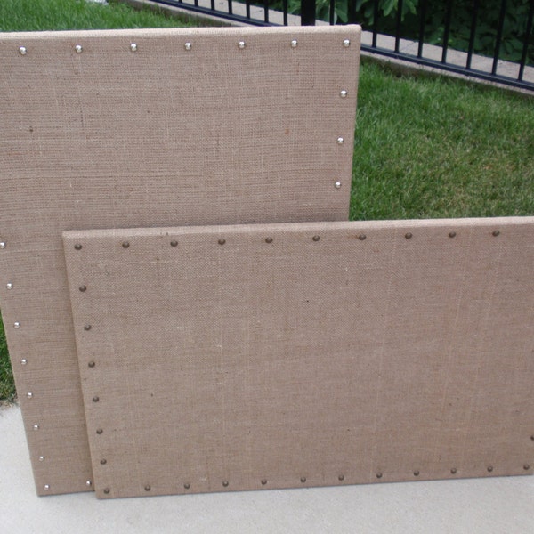 Large Burlap Bulletin Board Custom Cork Pin Board Corkboard Message Escort or Jewelry Organizer 23x35 Shabby Rustic Fabric Choice Nail Heads