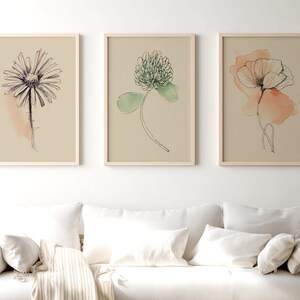 Neutral Modern Botanical Art Set of 3: Floral Watercolor Prints (Digital Download) 554