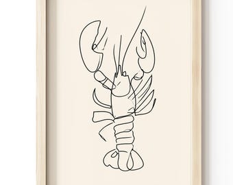 Coastal Lobster-lijntekening, minimalistische afdrukbare muurkunst (digitale download) 1024