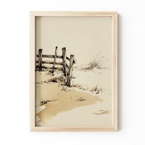 Nursery Kids Farm Sketches - Rustic Split-Rail Fence Print, Cottagecore Wall Art, Weathered Fence Pen-and-Ink, Printable Digital 540