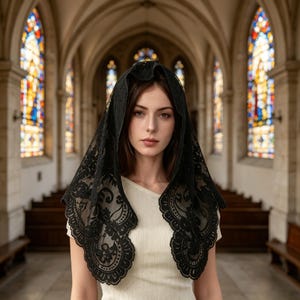 Velo mantilla de encaje floral, chal triangular transparente vintage para iglesia e invitada de boda.