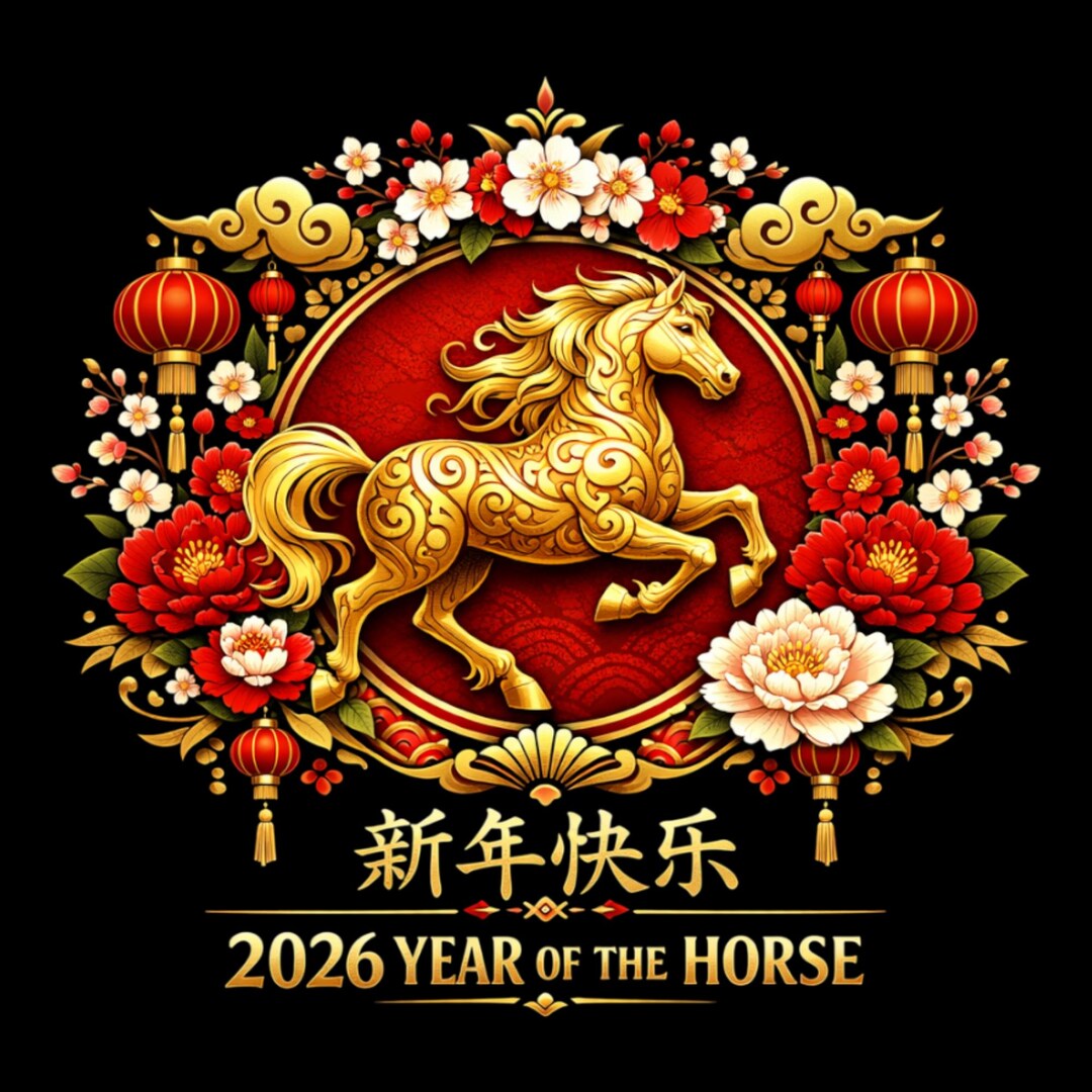 Chinese New Year 2026 PNG, Year of the Horse Red Floral Art, Lunar New ...