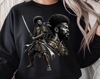 Afro Warrior Samurai PNG, African Samurai Armor Portrait, Dual Face Warrior Illustration, Black History Art, Sublimation Design Download