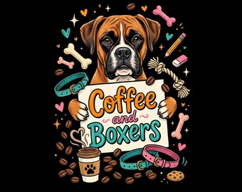 Coffee and Boxers Shirt, Boxer Dog Lover Tee, Dog Mom Graphic T-Shirt, Dog Dad Gift, Coffee Lover Pet Shirt, Cute Dog Design